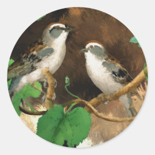 Pegatina Redonda Bellas aves resplandecen la naturaleza, brillantes