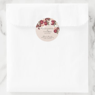 Pegatina Redonda Bellas Rosas Rojas Rosadas Lirios Blancos Boda Cla