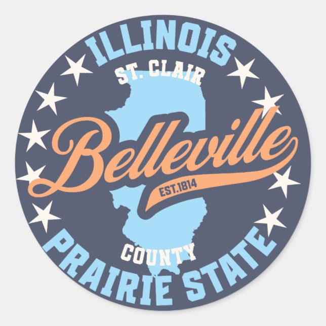 Pegatina Redonda Belleville, Illinois (Anverso)