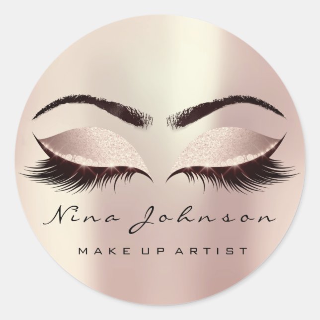 Pegatina Redonda Belleza de artista Rubor latigazos Purpurina de oj (Anverso)