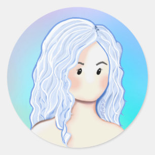 Pegatina Redonda Belleza del pelo plateado