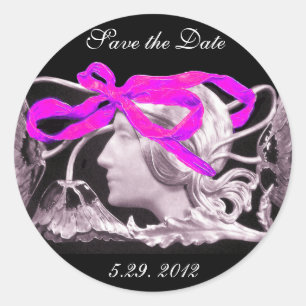 PEGATINA REDONDA BELLEZA ELEGANTE / DAMA CON BOCA DE ROSA Y FLORES