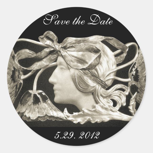 PEGATINA REDONDA BELLEZA ELEGANTE / DAMA CON BOW Y FLORES (Anverso)