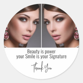 Pegatina Redonda Belleza Es Poder Foto Espejada Maquillaje Gracias
