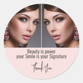 Pegatina Redonda Belleza Es Poder Foto Espejo Maquillaje Gracias