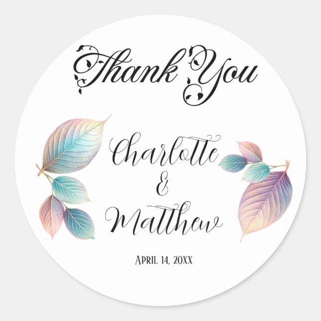 Pegatina Redonda Belleza etérea Tono suave Hojas Pastel singulares (Anverso)