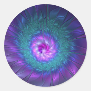 Pegatina Redonda Belleza floral abstracta arte fractal colorido Flo