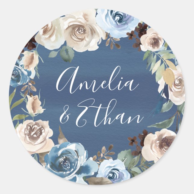 Pegatina Redonda Belleza floreciente | Boda personalizado (Anverso)