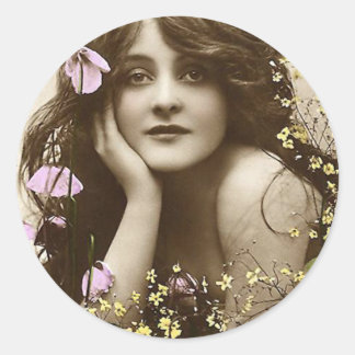 Pegatina Redonda Belleza vintage con flores