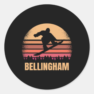 Pegatina Redonda Bellingham Washington Snowboard Snow Boarder Re
