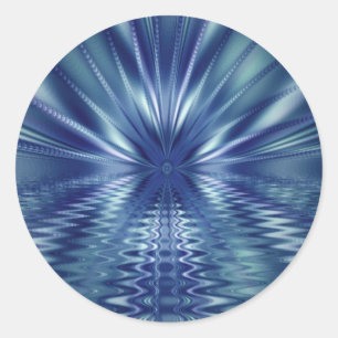 Pegatina Redonda Bello arte fractal azul fino