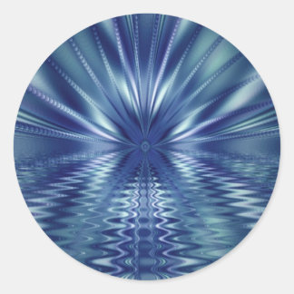 Pegatina Redonda Bello arte fractal azul fino