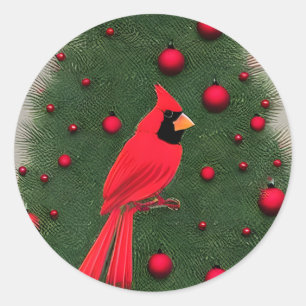 Pegatina Redonda Bellos Navidades Cardenales Rojos
