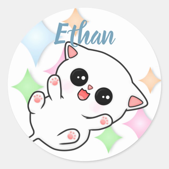 Pegatina Redonda Belly Rub Time Kitten (Anverso)