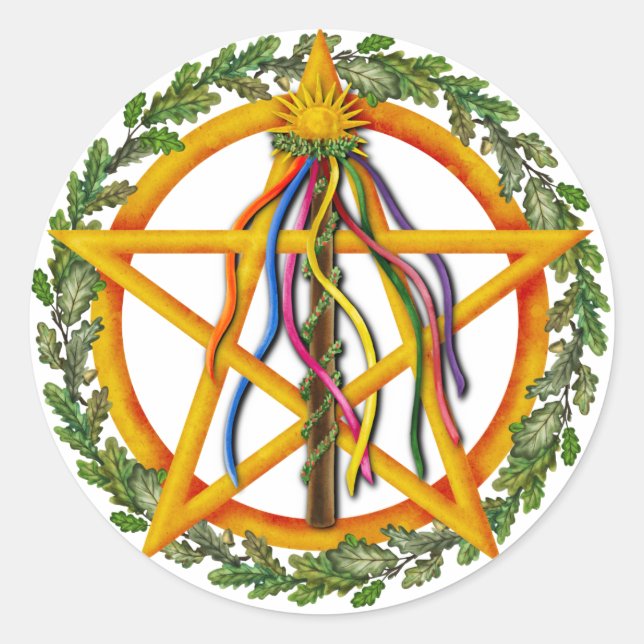 Pegatina Redonda Beltane Star Wiccan Holiday Maypole (Anverso)