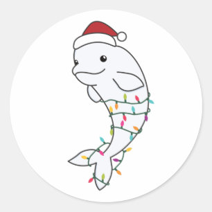 Pegatina Redonda Beluga Ballena Feliz Navidad Animales de invierno