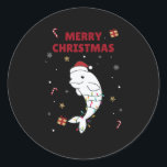 Pegatina Redonda Beluga Whale Merry Christmas Winter Animals Whales<br><div class="desc">The beluga whale on Christmas with fairy lights. Funny animals with gifts and snow for the holidays. Also funny for Christmas in July. Belugas are cute animals and perfect for Christmas.</div>