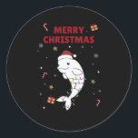 Pegatina Redonda Beluga Whale Merry Christmas Winter Animals Whales<br><div class="desc">The beluga whale on Christmas with fairy lights. Funny animals with gifts and snow for the holidays. Also funny for Christmas in July. Belugas are cute animals and perfect for Christmas.</div>