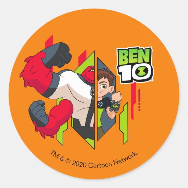 Pegatina Redonda Ben 10 Transformación del ADN de los Cuatro Brazos (Anverso)