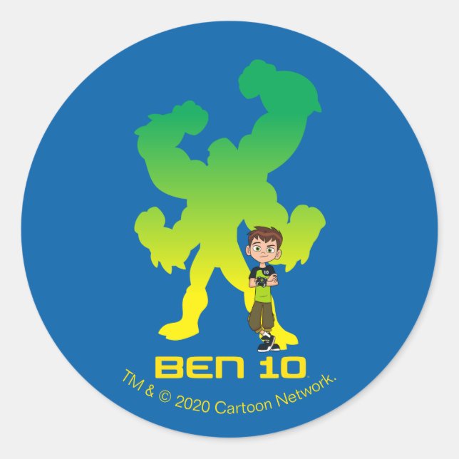 Pegatina Redonda Ben 10 y Cuatro Brazos Sombra (Anverso)