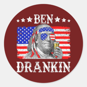 Pegatina Redonda Ben Drankin 4 De Julio Benjamin Franklin Hombres