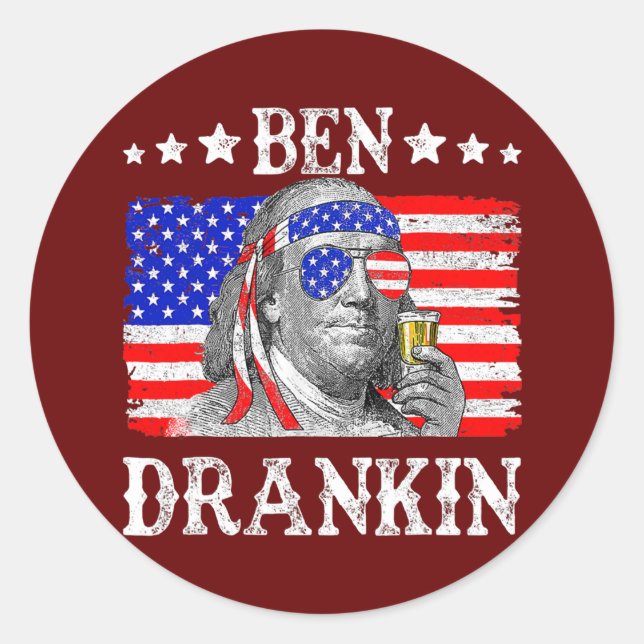 Pegatina Redonda Ben Drankin 4 De Julio Benjamin Franklin Hombres (Anverso)