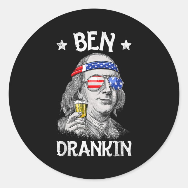 Pegatina Redonda Ben Drankin 4 de julio Benjamin Franklin Men (Anverso)