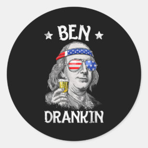 Pegatina Redonda Ben Drankin 4 de julio Benjamin Franklin Men