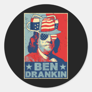 Pegatina Redonda Ben Drankin Beer 4 De Julio Retro Amante De La Cer