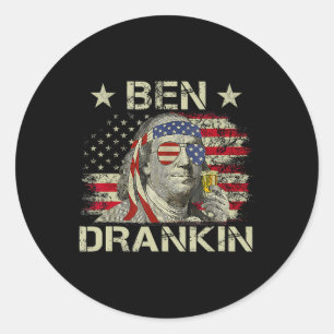Pegatina Redonda Ben Drankin Benjamin Franklin 4 De Julio Divertido