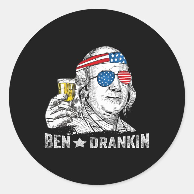 Pegatina Redonda Ben Drankin - Benjamin Franklin Beer - 4t (Anverso)