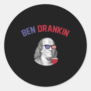 Pegatina Redonda Ben Drankin T Shirt 4 De Julio Bebida Patriótica