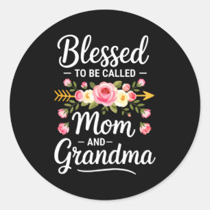 Pegatina Redonda Bendecida por ser llamada mamá y abuela camiseta m