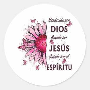 Pegatina Redonda Bendecido por Dios Amado por Jesús
