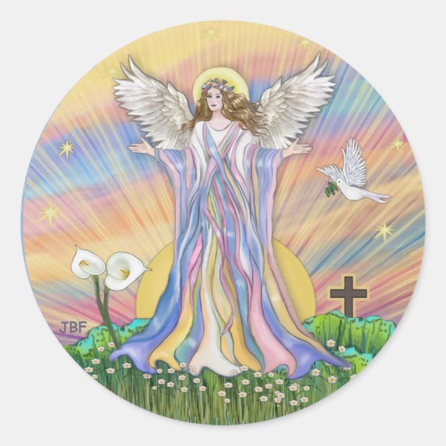 Pegatina Redonda Bendición de ángel (Anverso)