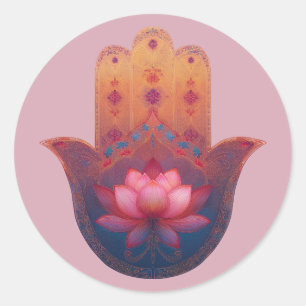 Pegatina Redonda Bendición del Loto Mano Hamsa