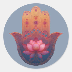 Pegatina Redonda Bendición del Loto   Mano Hamsa