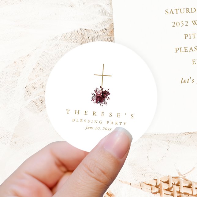 Pegatina Redonda Bendición floral entre madre cristiana y bebé (Subido por el creador)