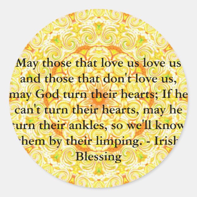 Pegatina Redonda Bendición irlandesa humorística de IRLANDA (Anverso)