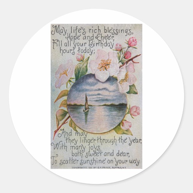 Pegatina Redonda Bendiciones de cumpleaños (Anverso)