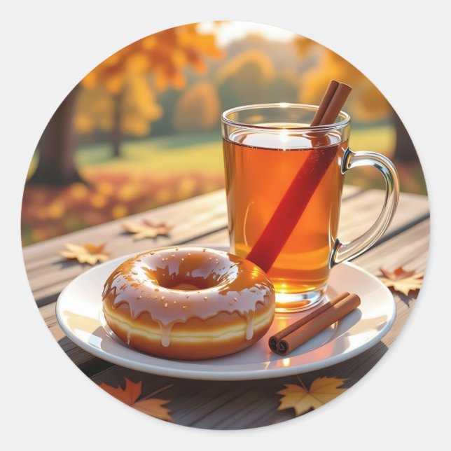 Pegatina Redonda Bendiciones de Otoño | Sidra y Donut (Anverso)