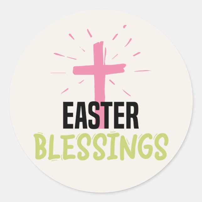 Pegatina Redonda Bendiciones de Pascua Cruz Cristiana (Anverso)