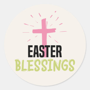 Pegatina Redonda Bendiciones de Pascua Cruz Cristiana