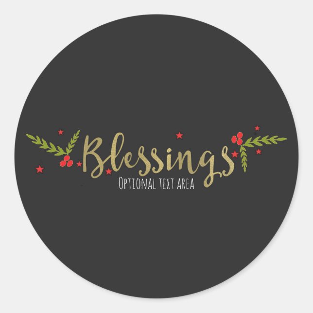 Pegatina Redonda Bendiciones Navidad Black Gold & Red (Anverso)