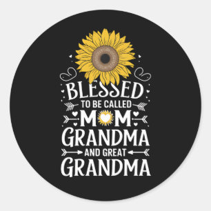 Pegatina Redonda Bendita De Ser Llamada Mamá Abuela Gran Girasol