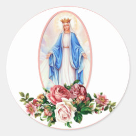 Pegatina Redonda Bendita Virgen María Rosas Católicos Religiosos