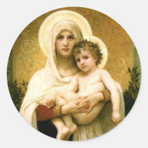 Pegatina Redonda Bendita Virgen María y Niño Jesús