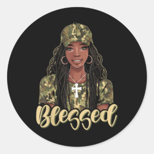 Pegatina Redonda Benditas mujeres negras afroamericanas cristianas