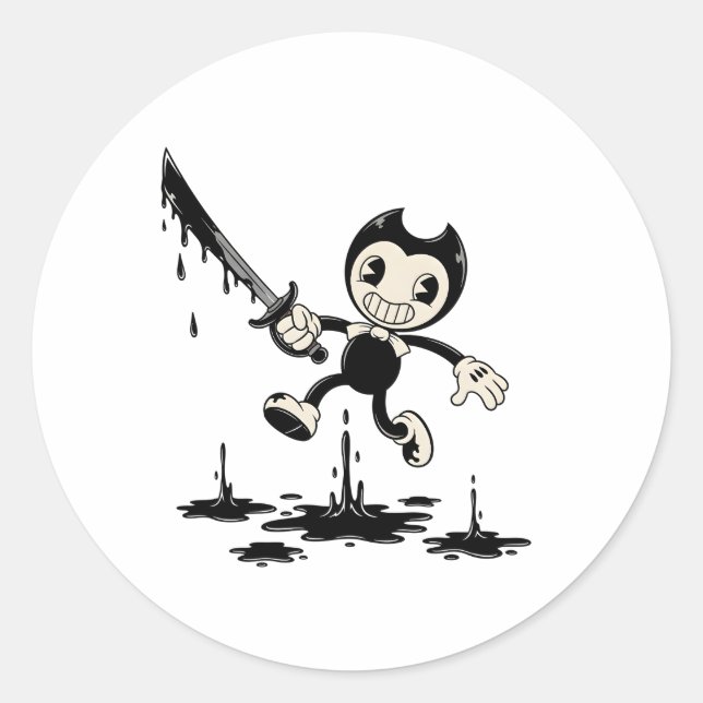 Pegatina Redonda Bendy and the Ink Machine Sticker - Retro Horror G (Anverso)