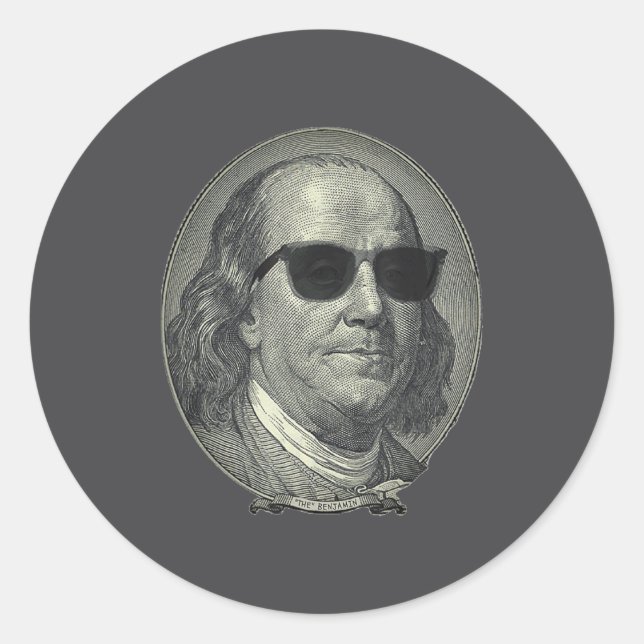 Pegatina Redonda Benjamin Franklin El Benjamin Se Trata De Todo  (Anverso)